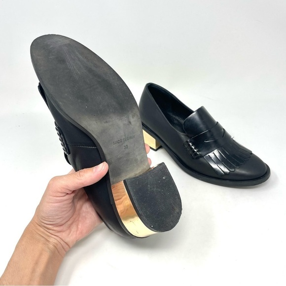 Miista Black Leather Kiltie Fringe Penny Loafers Size 36 - Picture 10 of 10